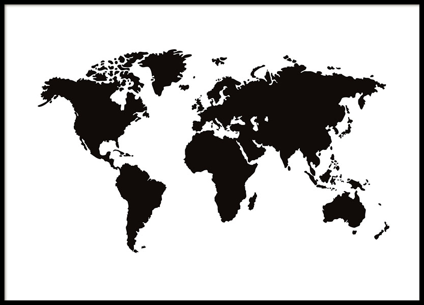 Print with a black and white world map. Stylish prints online for a good price