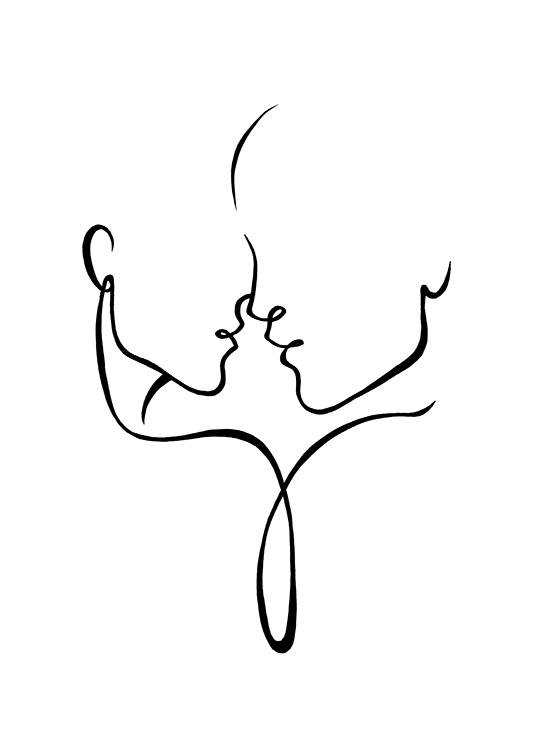  – Black and white line art illustration of a pair of faces almost kissing