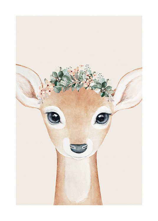 Flower Deer Poster