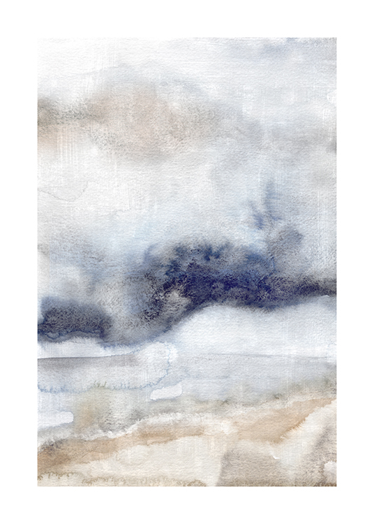  – Watercolour painting with an abstract design in grey, beige and blue