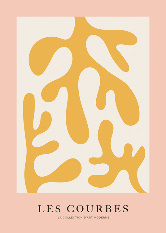  – Graphic illustration with yellow, abstract corals on a light grey and pink background