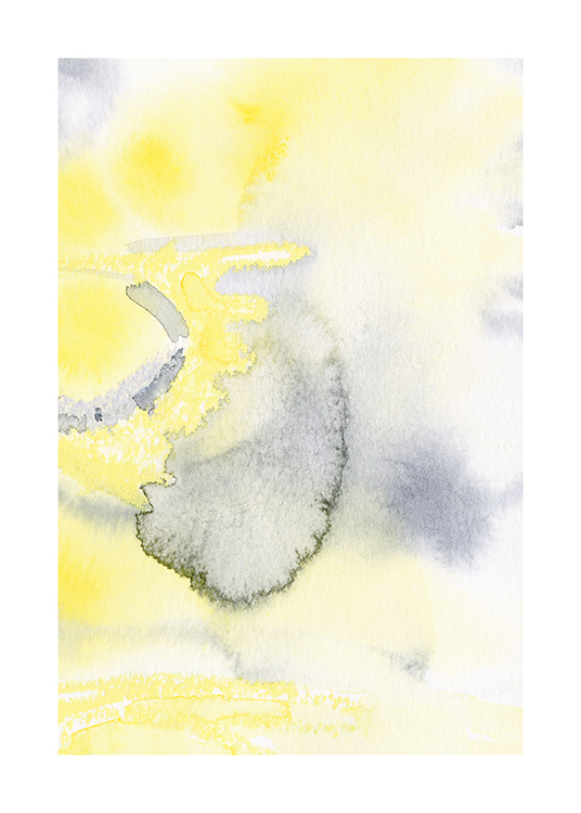  – Painting with abstract image in yellow with blue-grey details