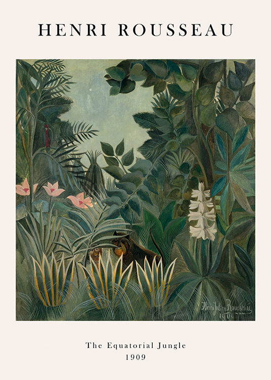  – Painting of a jungle with trees, flowers and animals