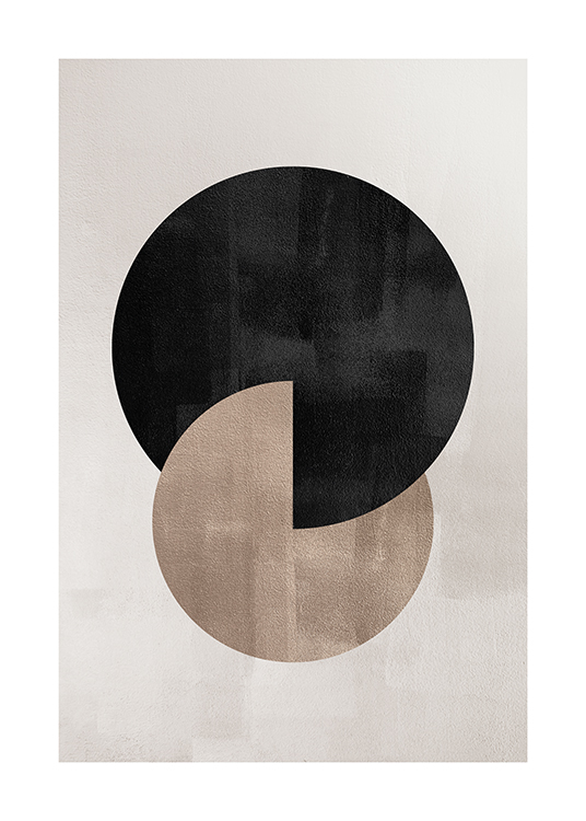  – Graphic illustration of a beige and black circle overlapping each other, on a grey-beige background