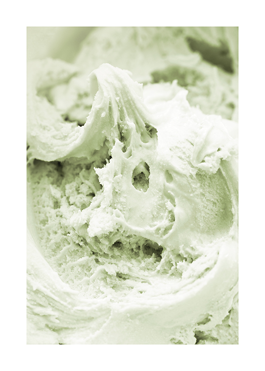 – Photograph with close up of mint green ice cream