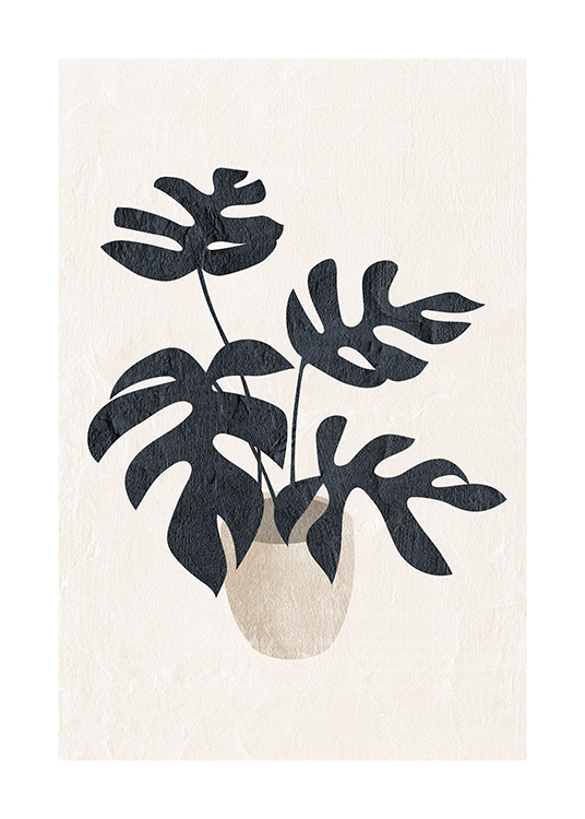  – Illustration of a Monstera Philodendron/Monstera Tetrasperma in dark grey against a light beige background