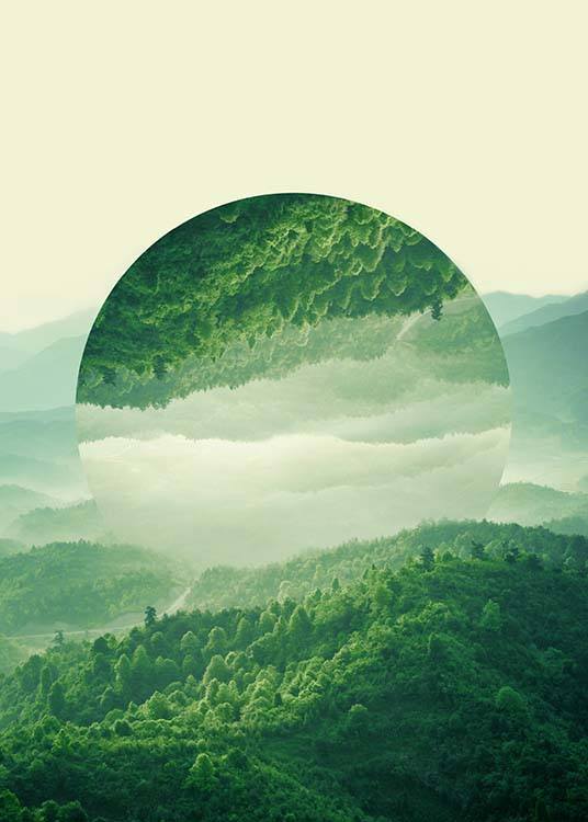  - Beautiful nature poster with lush green forests reflected