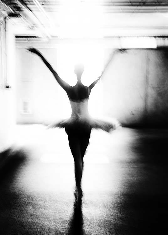  - Black and white photo art showing a ballerina in action.