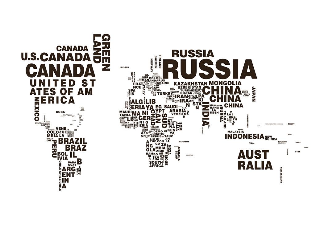 World Map Text, Poster