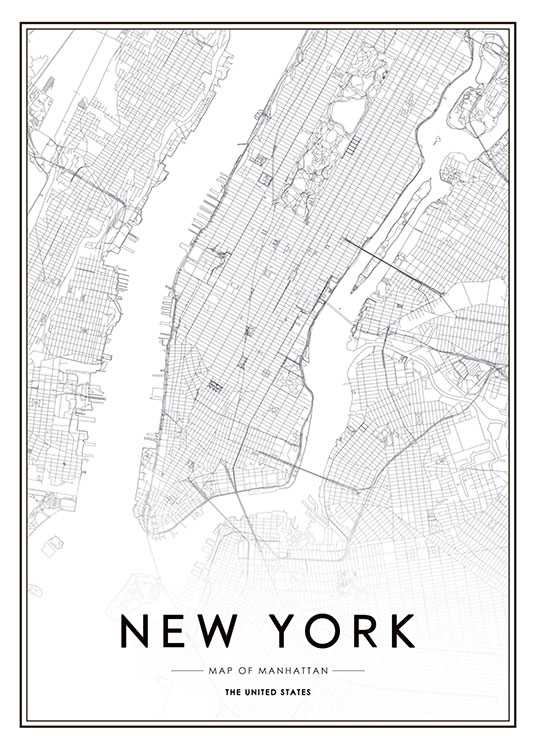 Poster New York City Map Black And White Print Poster With Maps