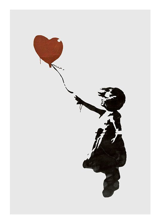 Girl With Love Balloon Grey, Poster / Kids posters at Desenio AB (8446)