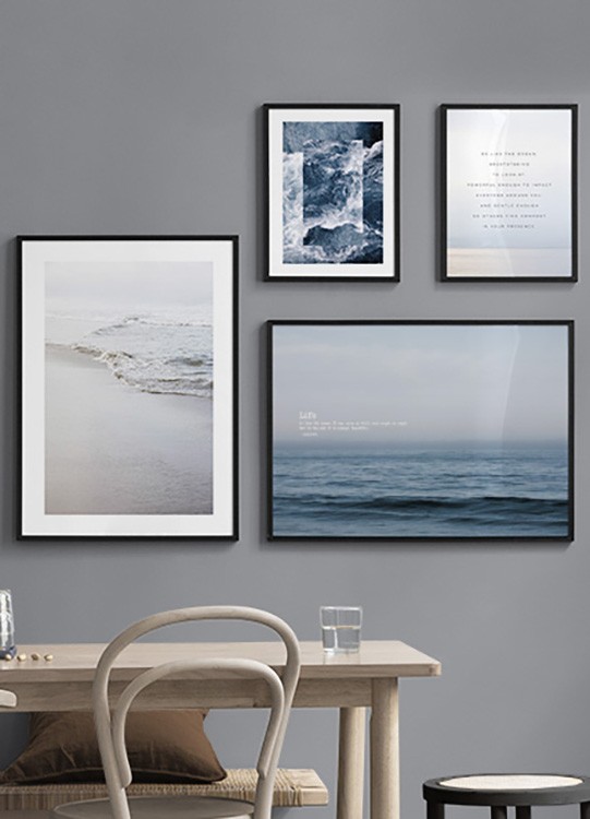  - Text print with quote about being like the ocean on a photograph of a calm ocean