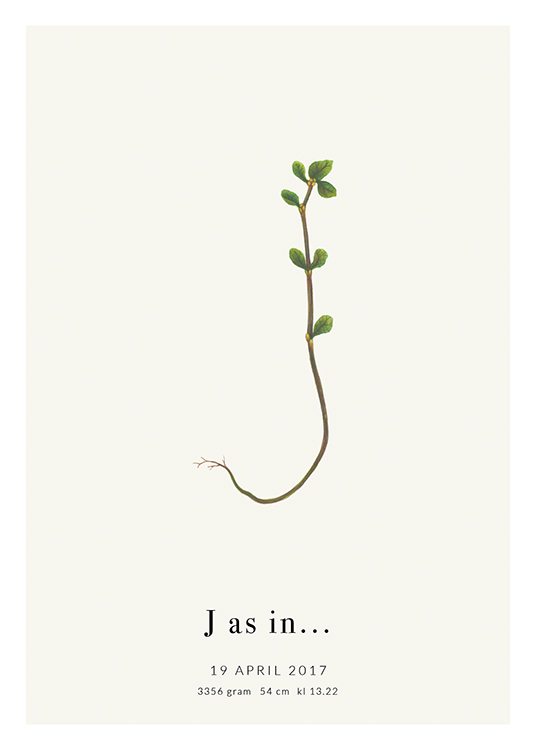  – The letter J shaped by a small plant, with text at the bottom